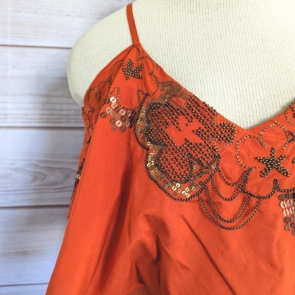 Karen Millen Embellished Flounce Silk Mini Dress in Burnt Orange Size 4 - Picture 3 of 14